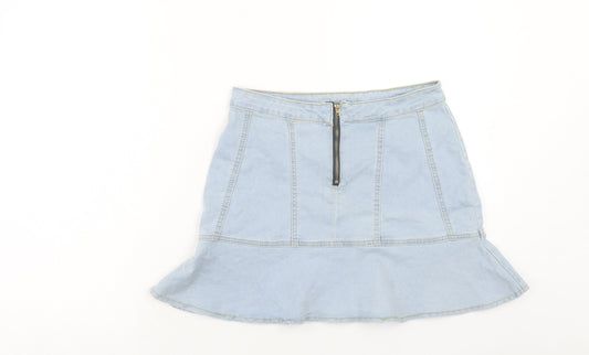 PRETTYLITTLETHING Womens Blue Cotton Trumpet Skirt Size L Zip