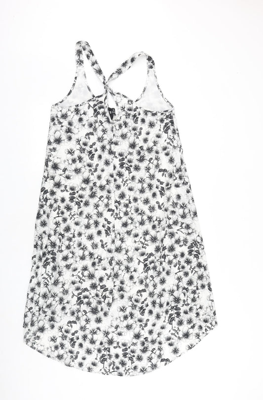 H&M Womens Black Floral Viscose Tank Dress Size 10 Scoop Neck Pullover