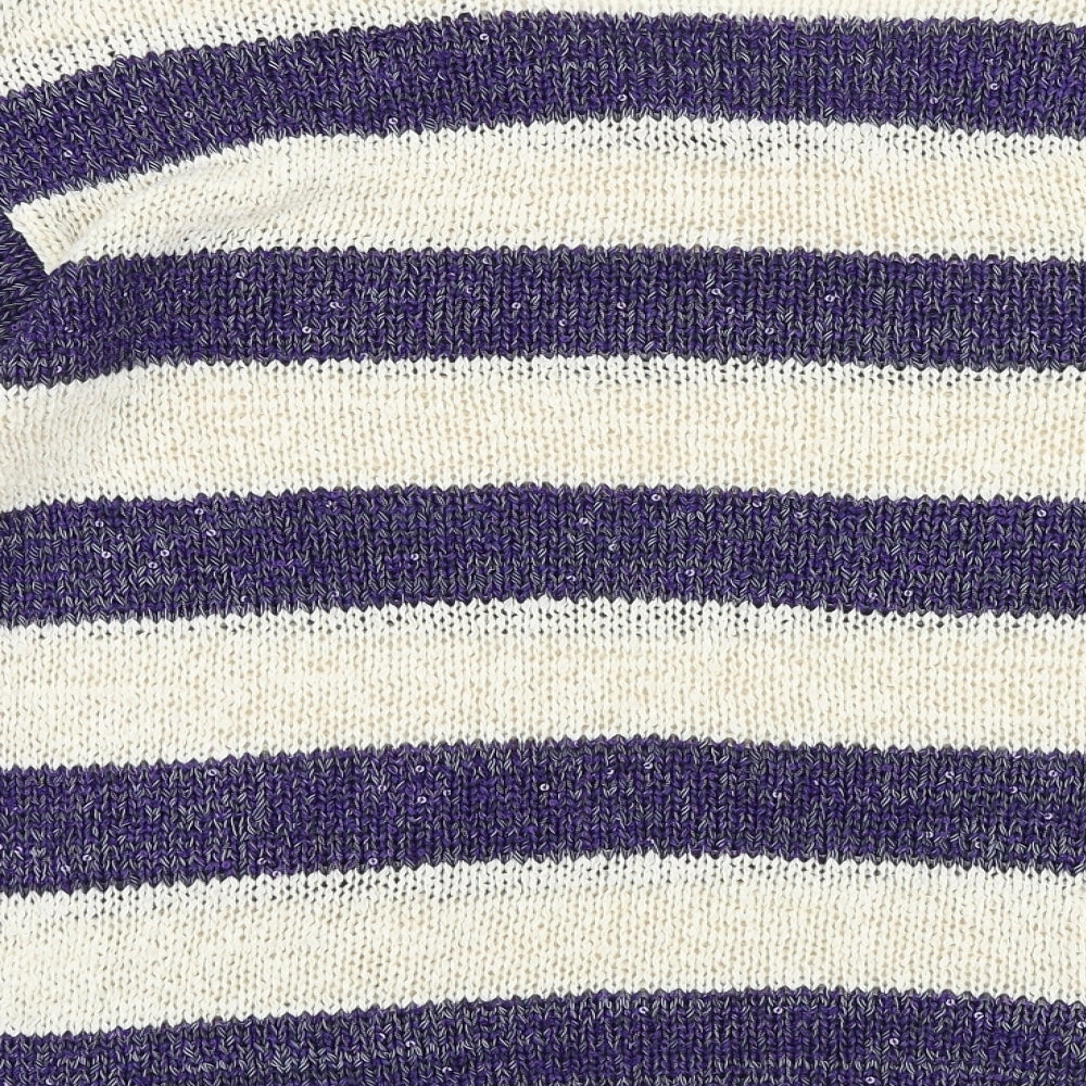 TU Womens Blue Round Neck Striped Acrylic Pullover Jumper Size 12
