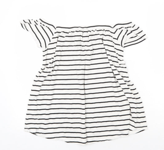 F&F Womens White Striped Viscose Basic Blouse Size 12 Off the Shoulder