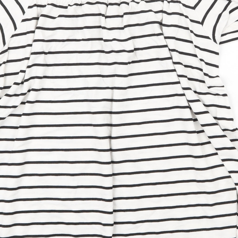 F&F Womens White Striped Viscose Basic Blouse Size 12 Off the Shoulder