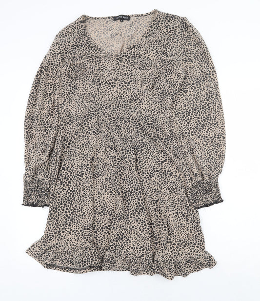 Cameo Rose Womens Beige Animal Print Polyester Trapeze & Swing Size 12 V-Neck Pullover - Leopard Pattern