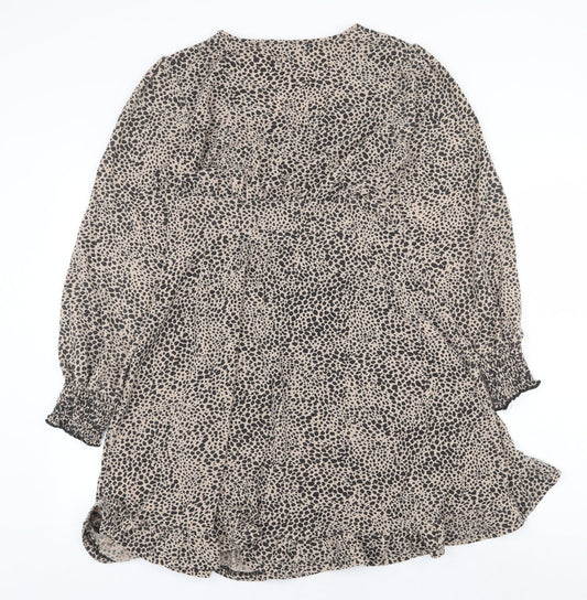 Cameo Rose Womens Beige Animal Print Polyester Trapeze & Swing Size 12 V-Neck Pullover - Leopard Pattern