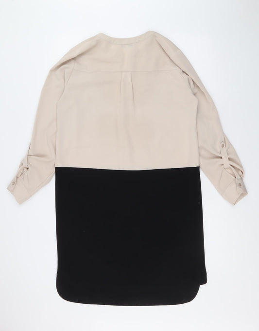 NEXT Womens Beige Colourblock Polyester A-Line Size 10 V-Neck Button