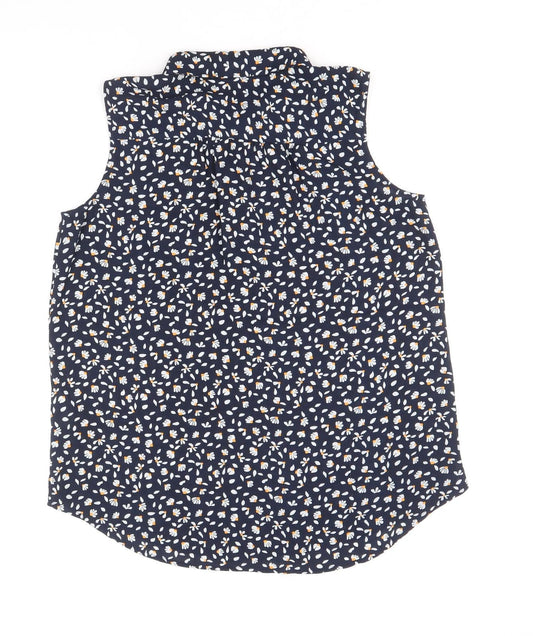 Max Womens Blue Geometric Polyester Basic Tank Size 10 V-Neck