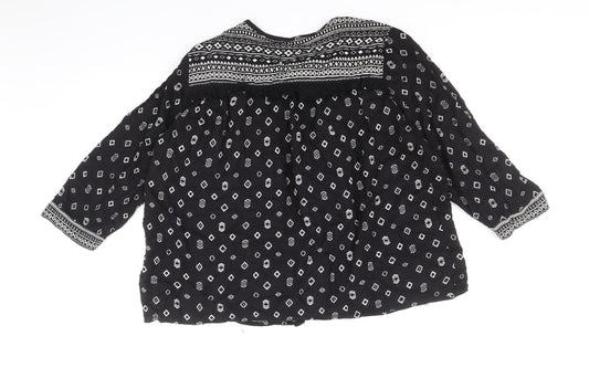M&Co Womens Black Geometric Viscose Wrap Blouse Size 12 V-Neck