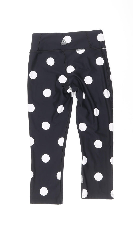 Reebok Womens Black Polka Dot Polyamide Compression Leggings Size S Regular Pullover