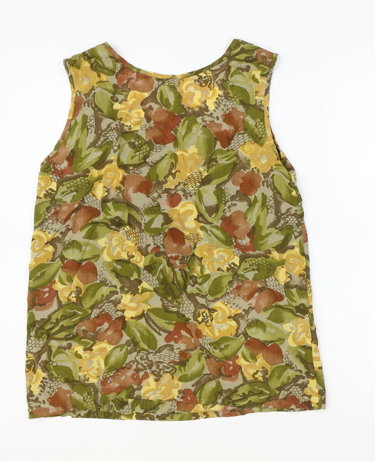 Precis Womens Green Floral Viscose Basic Tank Size 10 Scoop Neck