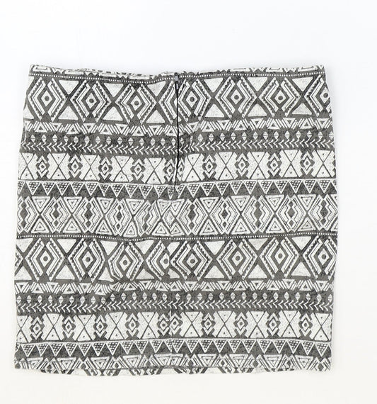 H&M Womens Grey Geometric Cotton Bandage Skirt Size 10 Zip