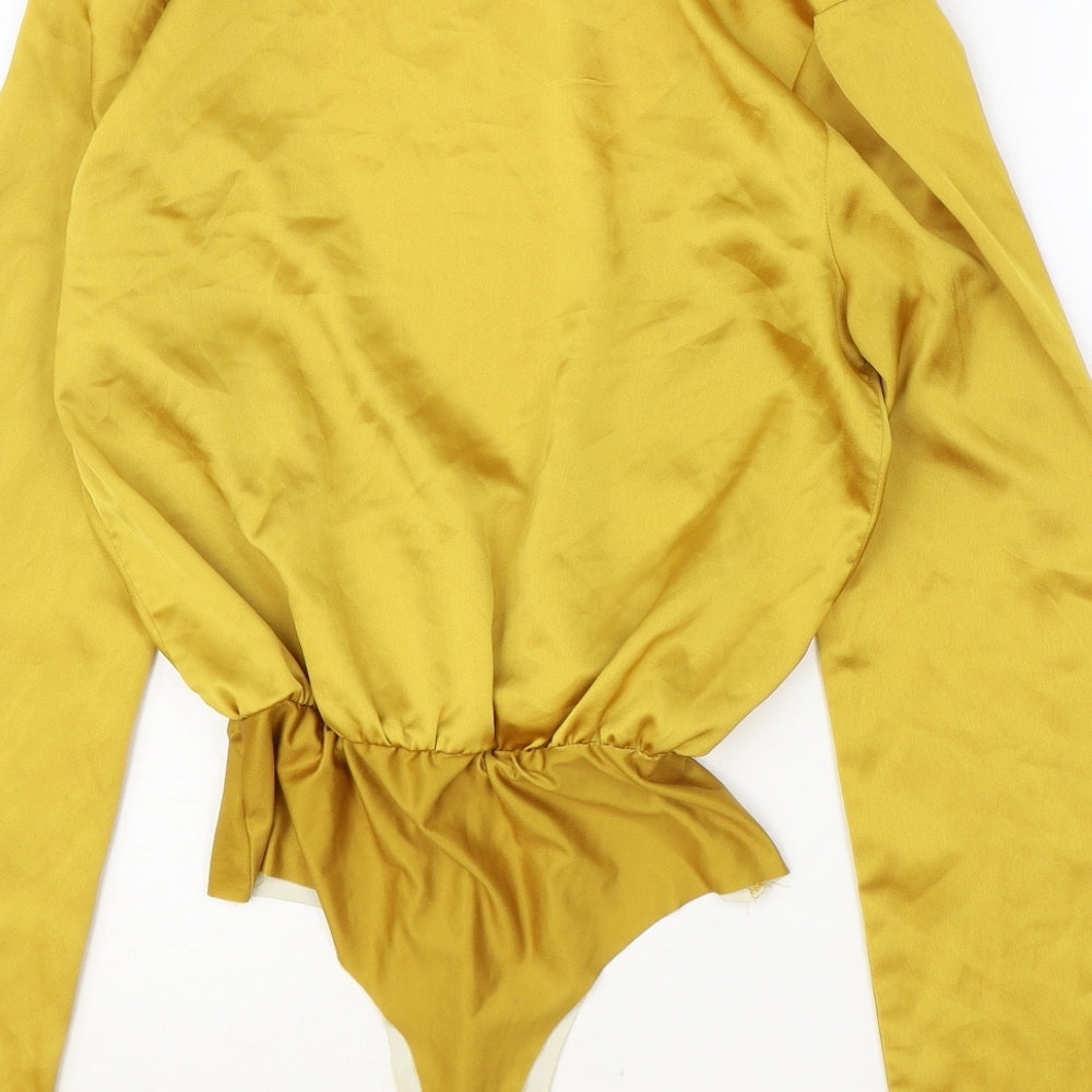 Missguided Womens Gold Polyester Bodysuit One-Piece Size 8 Snap