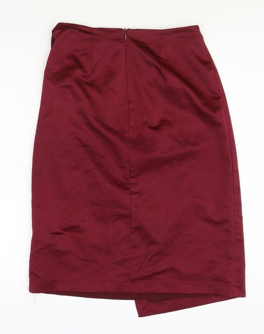 New Look Womens Red Polyester Wrap Skirt Size 8 Zip
