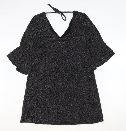 F&F Womens Black Nylon A-Line Size 12 V-Neck Tie