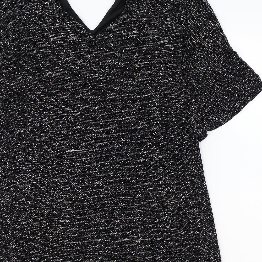 F&F Womens Black Nylon A-Line Size 12 V-Neck Tie