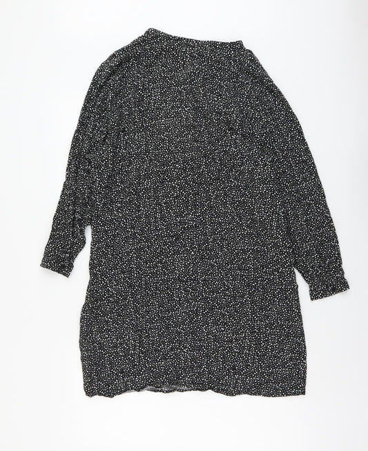 H&M Womens Black Geometric Viscose A-Line Size M V-Neck Button