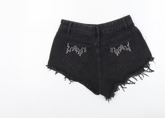 SheIn Womens Black Cotton Hot Pants Shorts Size M L3 in Regular Button - Distressed
