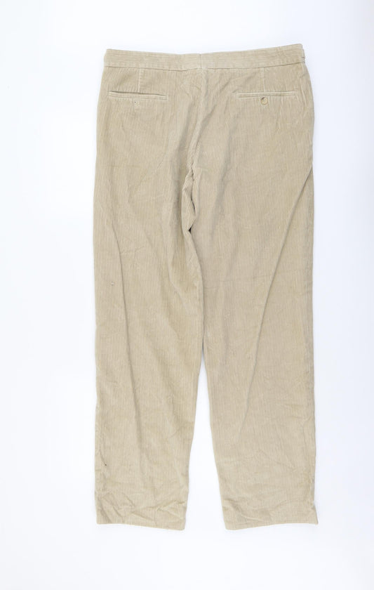 Preworn Mens Beige Cotton Carrot Trousers Size L L32 in Regular Button