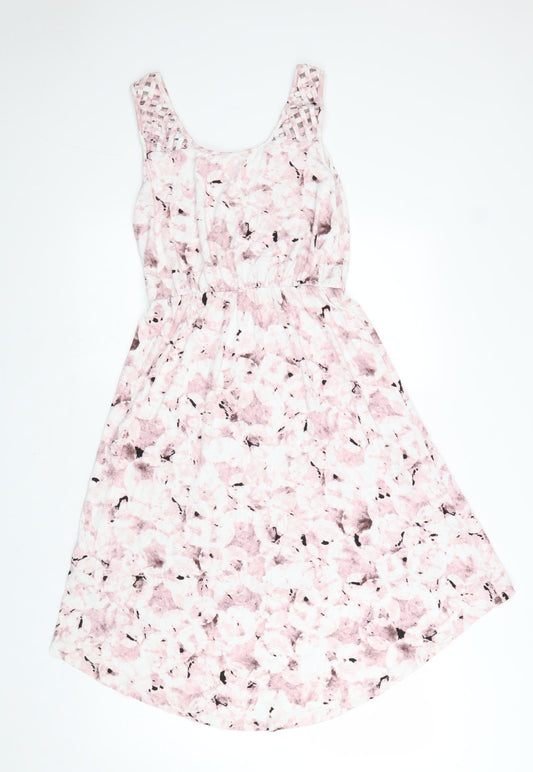 Cynthia Rowley Womens Pink Floral Viscose Fit & Flare Size S Scoop Neck Pullover