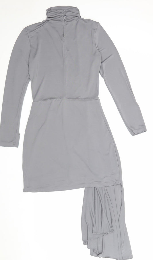 Zara Womens Grey Polyester Bodycon Size S High Neck Button