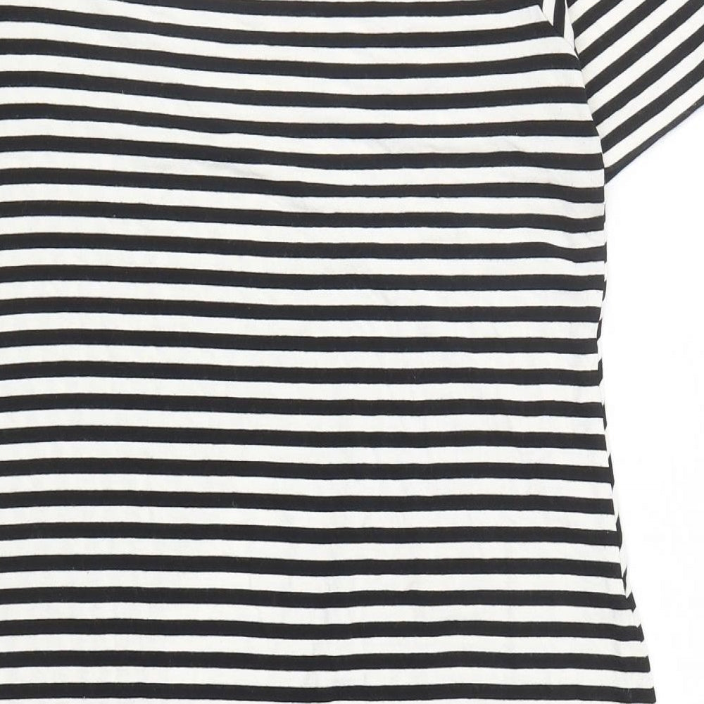 Marks and Spencer Womens Black Striped Viscose A-Line Size 12 Round Neck Pullover