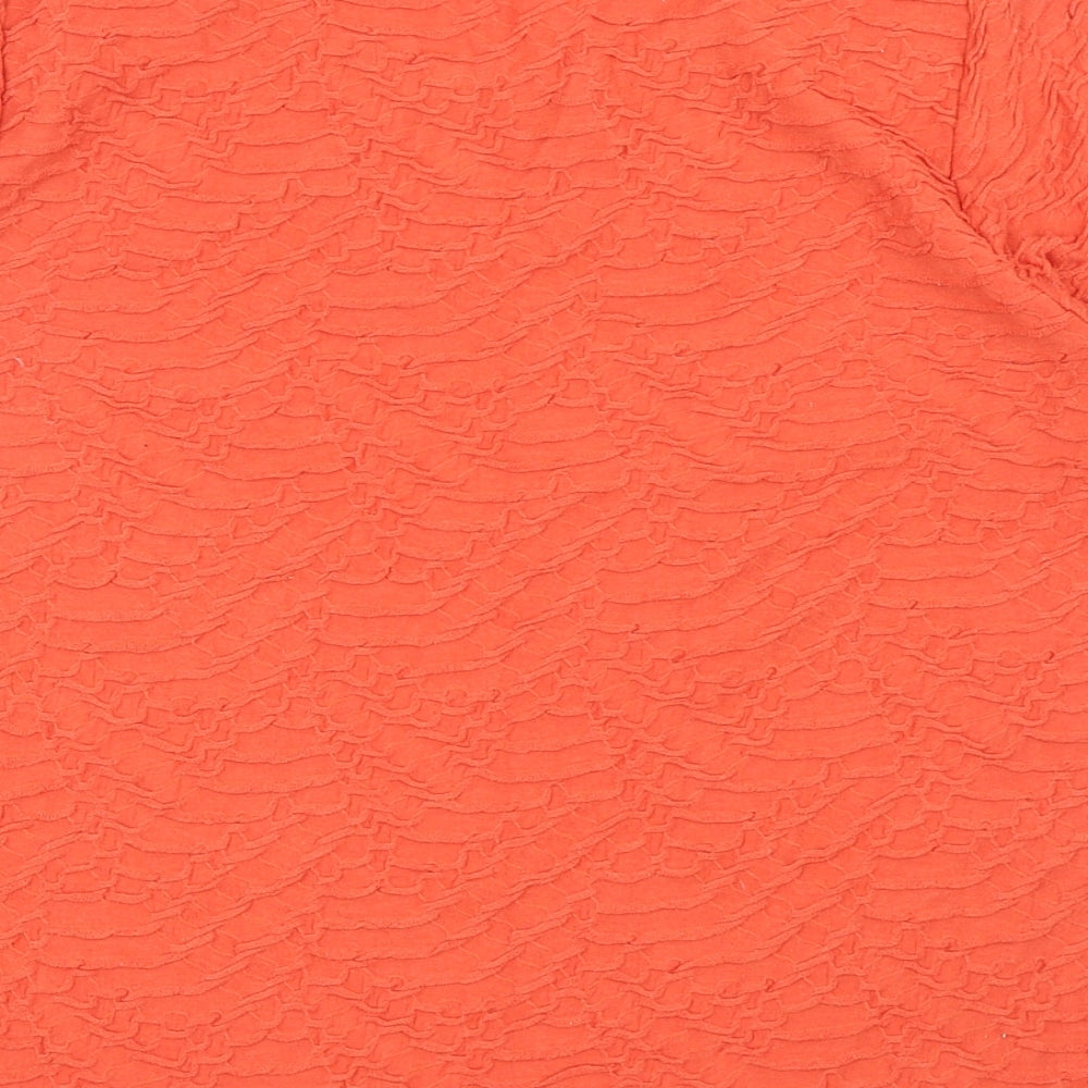 EWM Womens Orange Geometric Polyester Basic T-Shirt Size M Round Neck - Lace Detail