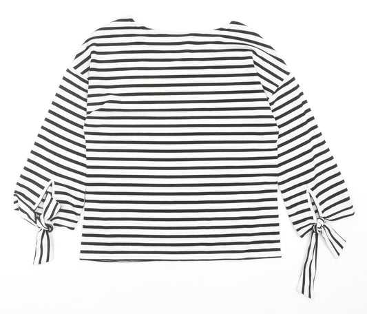 George Womens Black Striped Viscose Basic Blouse Size 8 Round Neck