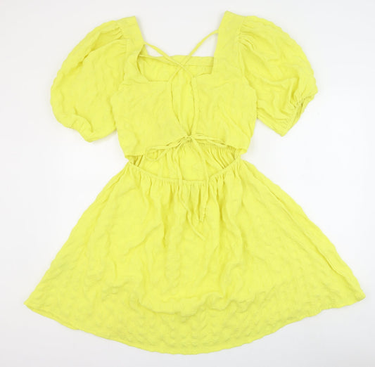 Brave Soul Womens Yellow Polyester Fit & Flare Size M Square Neck Tie