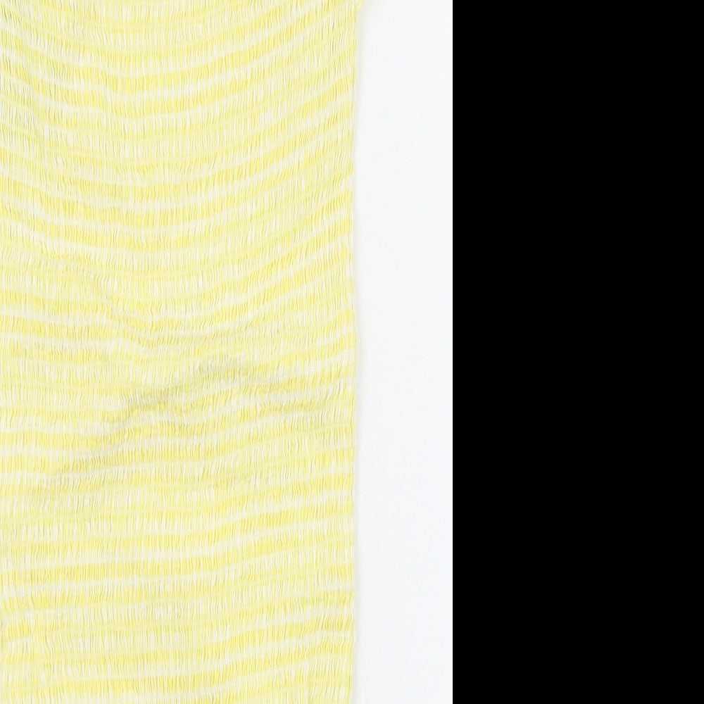 Missguided Womens Yellow Check 100% Cotton Bodycon Size 6 Off the Shoulder Pullover