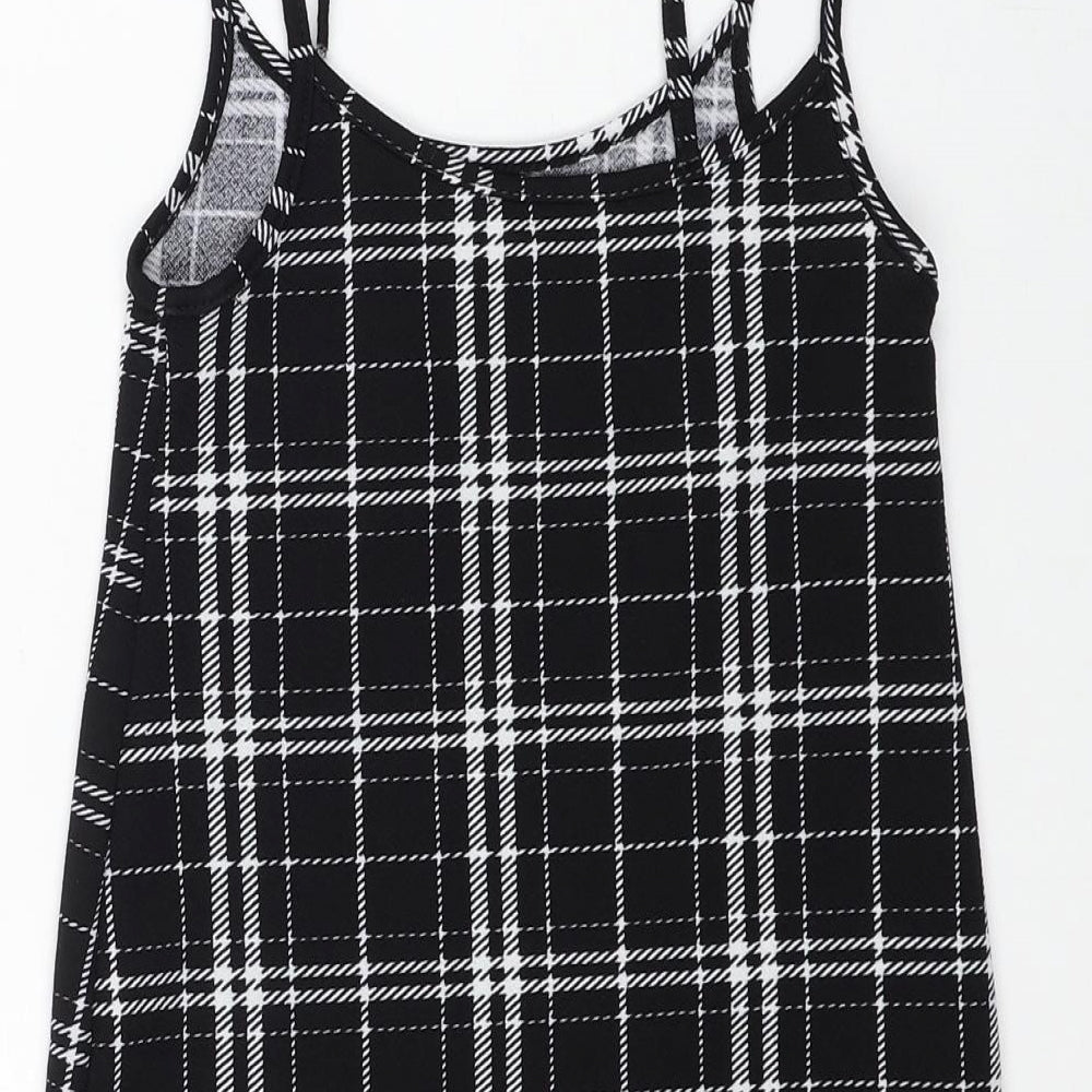 SheIn Womens Black Plaid Polyester A-Line Size XS Scoop Neck Tie