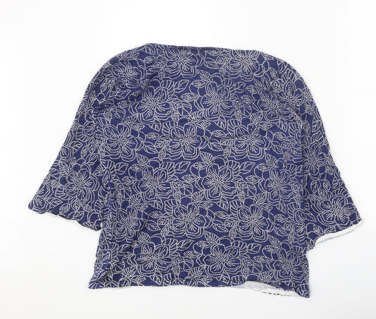 Bonmarché Womens Blue Geometric Viscose Basic T-Shirt Size 12 Round Neck