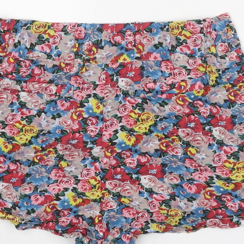 Jolie Moi Womens Multicoloured Floral 100% Cotton Hot Pants Shorts Size 8 Regular Zip