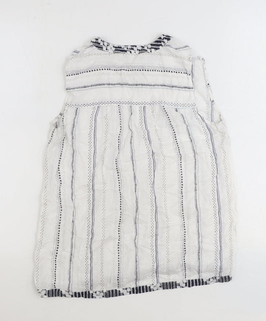 NEXT Womens White Striped Viscose Basic Tank Size 8 V-Neck
