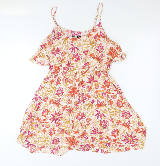 Debenhams Womens Multicoloured Floral Viscose Tank Dress Size M Scoop Neck Pullover
