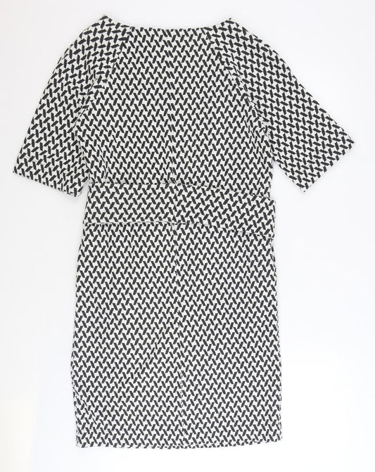 NEXT Womens Black Geometric Polyester A-Line Size 8 Boat Neck Pullover