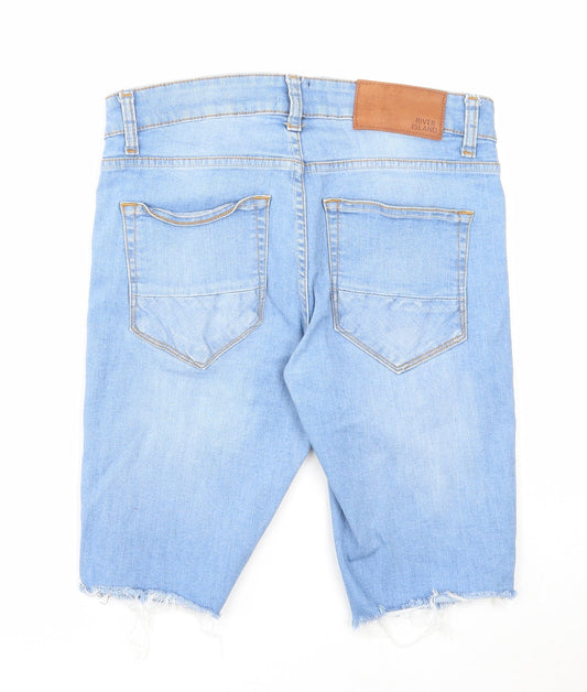 River Island Mens Blue Cotton Biker Shorts Size 28 in Regular Zip