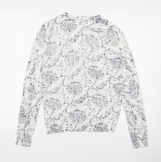 TU Womens White Round Neck Geometric Acrylic Cardigan Jumper Size 12