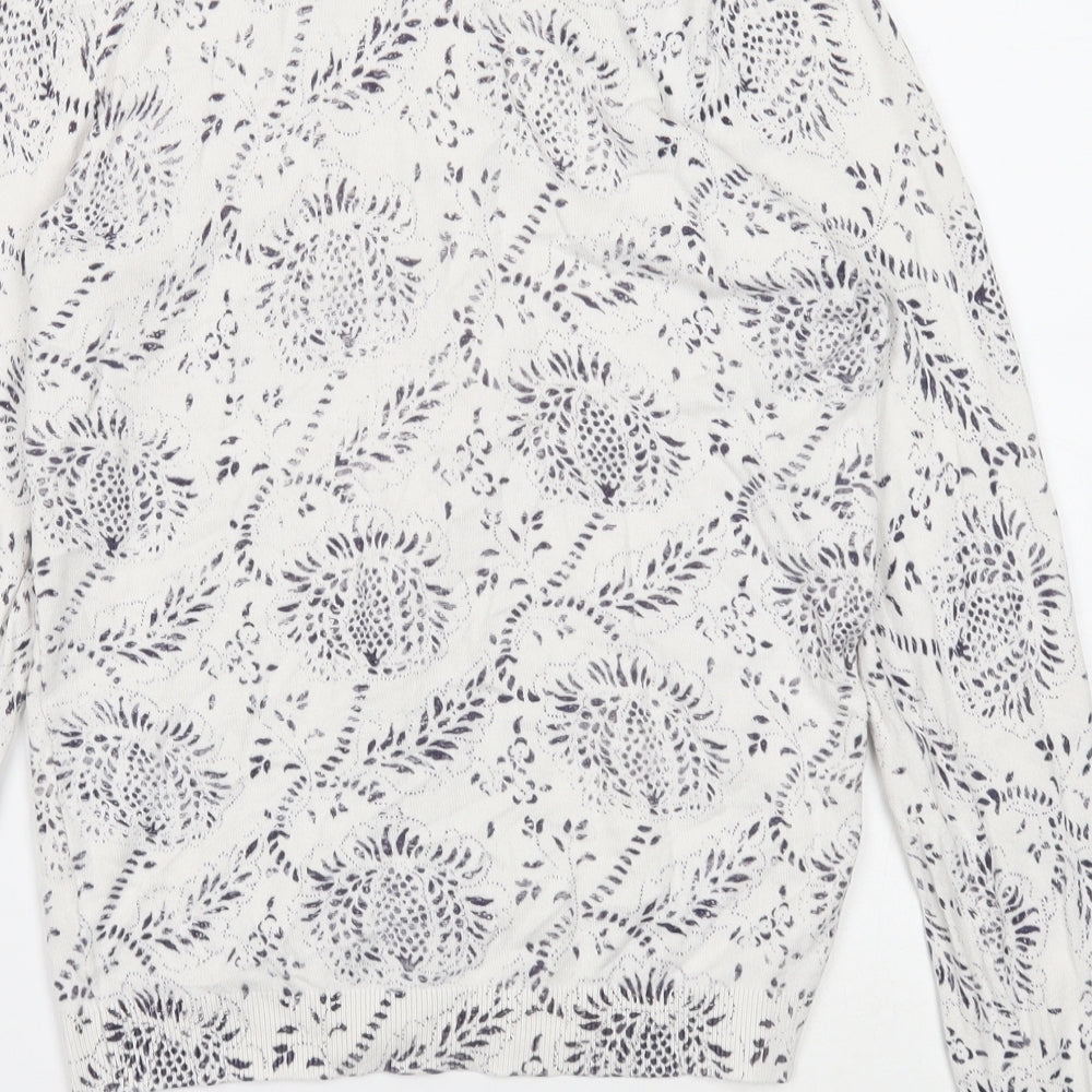 TU Womens White Round Neck Geometric Acrylic Cardigan Jumper Size 12