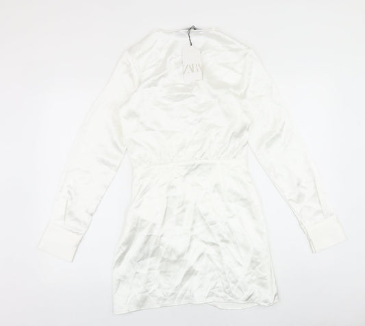 Zara Womens White Polyester A-Line Size XS V-Neck Zip