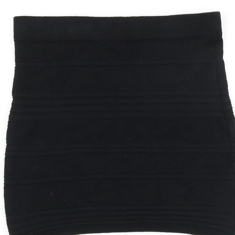 Primark Womens Black Striped Cotton Bandage Skirt Size 6