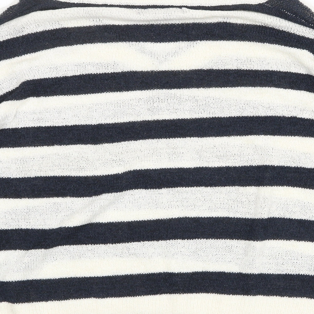 Primark Womens White V-Neck Striped Acrylic Pullover Jumper Size M