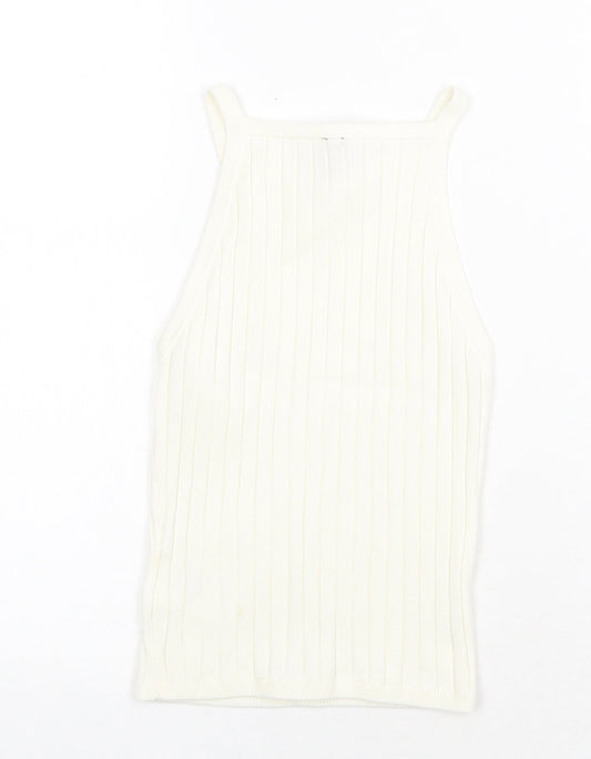 H&M Womens White Acrylic Basic Tank Size 2XS Square Neck - Ribbed