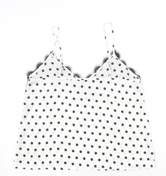 Missguided Womens White Polka Dot Polyester Basic Tank Size 14 V-Neck