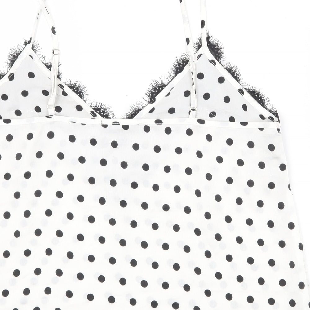 Missguided Womens White Polka Dot Polyester Basic Tank Size 14 V-Neck