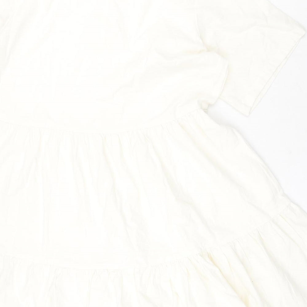 Boohoo Womens Ivory Cotton A-Line Size 14 V-Neck Zip