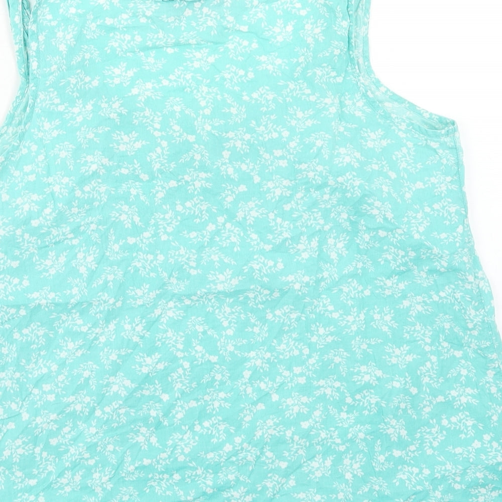 F&F Womens Blue Floral Cotton Basic Tank Size 12 Scoop Neck