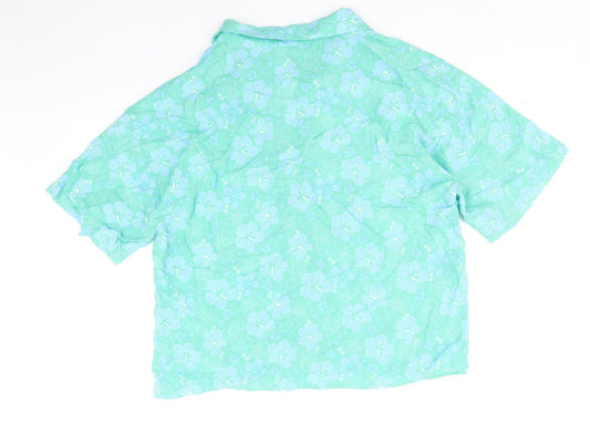 Primark Womens Blue Geometric Viscose Basic Button-Up Size 10 V-Neck