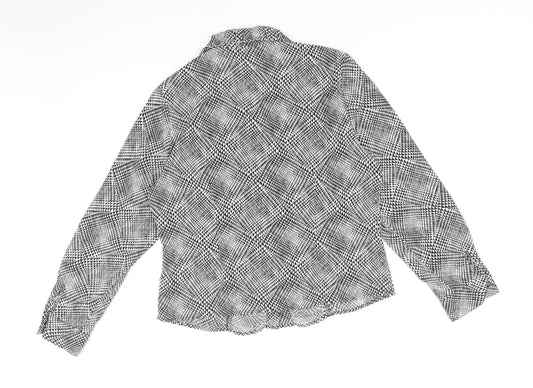 Precis Womens Black Geometric Polyester Basic Button-Up Size 12 Collared