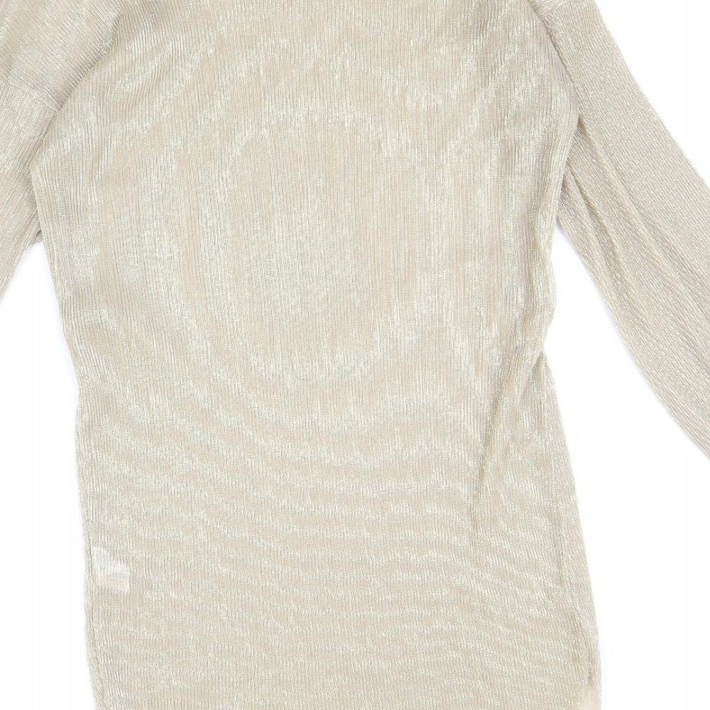 PRETTYLITTLETHING Womens Gold Polyester A-Line Size 6 Round Neck Pullover