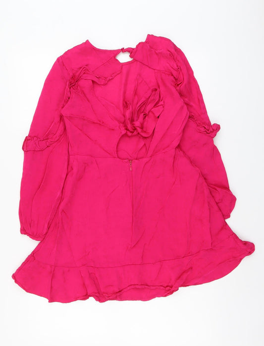 Topshop Womens Pink Viscose A-Line Size 10 Round Neck Zip