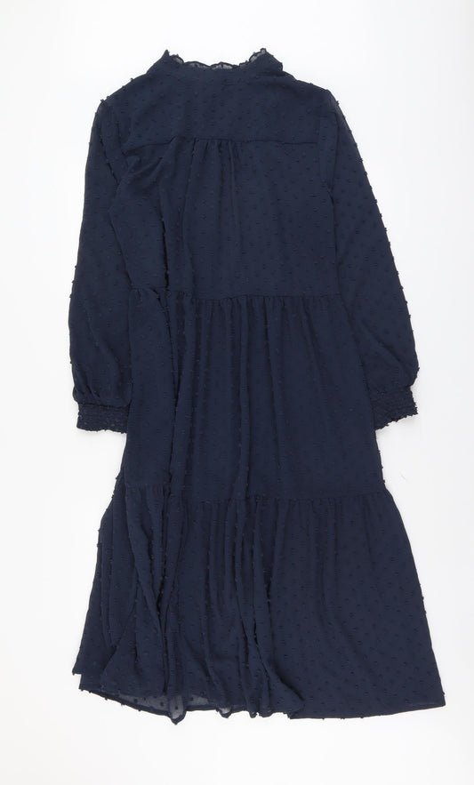Miss Selfridge Womens Blue Polyester Shirt Dress Size 12 Round Neck Button