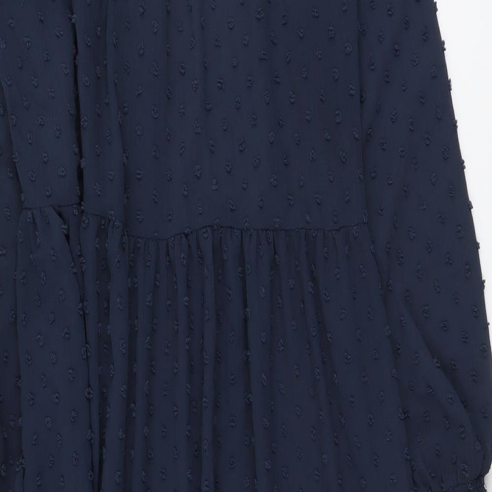 Miss Selfridge Womens Blue Polyester Shirt Dress Size 12 Round Neck Button
